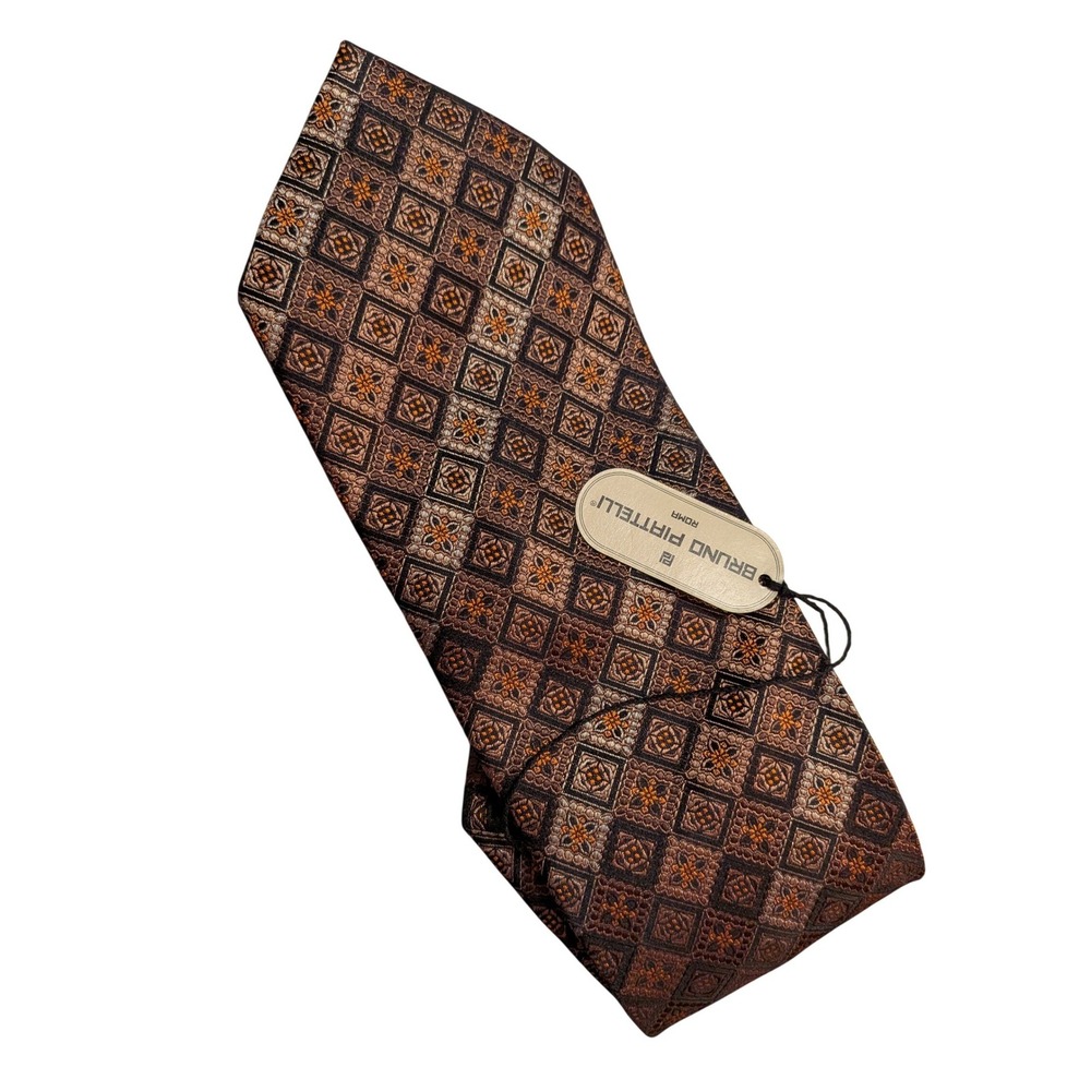 Bruno Piattelli Roma Silk Tie‎ Geometric Medallion Made in Italy NWT